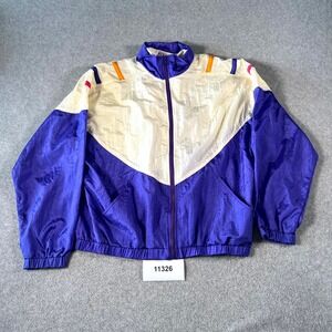 Vintage Rock Creek Casuals Windbreaker Jacket Mens Large Blue Cream Mock Neck